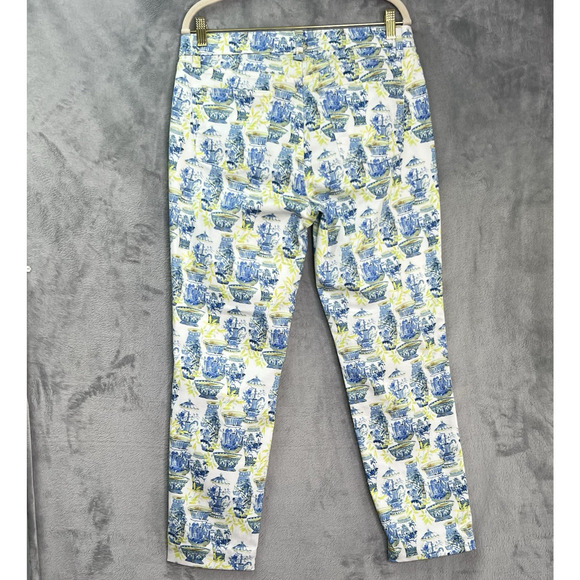 Talbots Jeans Womens Slim Ankle 10 Blue Green Watercolor Vases Pants Stretch++ - Picture 3 of 15